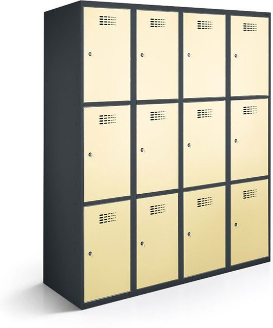 rotstahl Fächerschrank mit 12 Fächern in Elfenbein und anthrazitgrauem Korpus, B/T/H: 120 x 50 x 180 cm - Bild 1