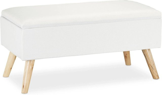 Relaxdays Sitzbank aus Stoff in Weiß mit Stauraum, B/T/H: 79,5 x 39,5 x 39,5 cm - Bild 1