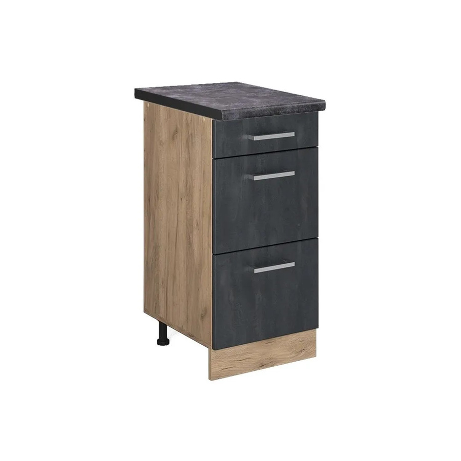 Vicco Küchenunterschrank R-Line Schubladenschrank in Schwarz Beton und Eiche mit Arbeitsplatte in Anthrazit, Breite: 40 cm - Bild 3