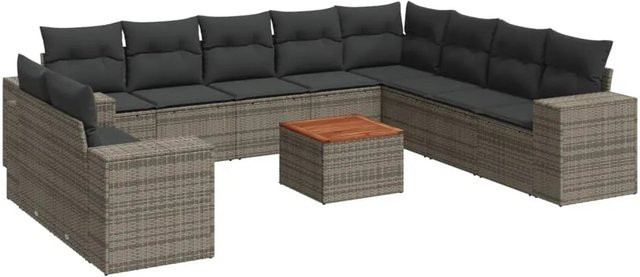 vidaXL 11-tlg. Garten-Sofagarnitur in L-Form aus Polyrattan mit Kissen in Grau - Bild 1
