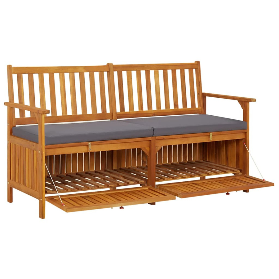 vidaXL Truhenbank aus massivem Akazienholz mit Kissen für Garten und Außenbereich, Braun/Grau, B: 148 cm, T: 62 cm, H: 84 cm - Bild 3