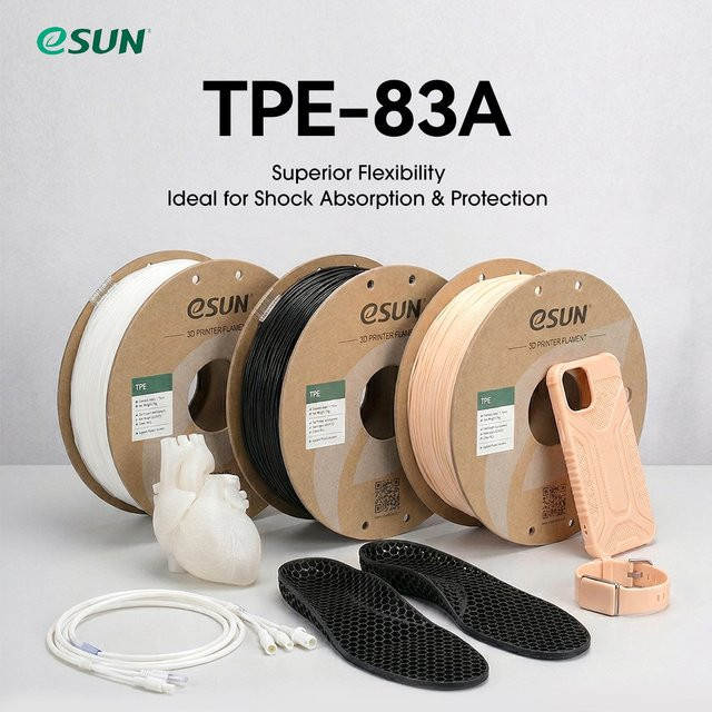 eSUN TPE 83A Flexibles Filament Schwarz 1,75 mm 1 kg Spule für FDM 3D-Drucker - Bild 1