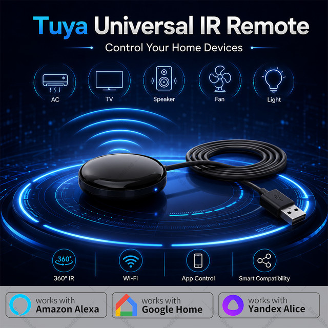 Tuya WiFi IR-Fernbedienung für Smart Home Automation in Schwarz, universelle Infrarot-Steuerung kompatibel mit Alexa und Google Home - Bild 1