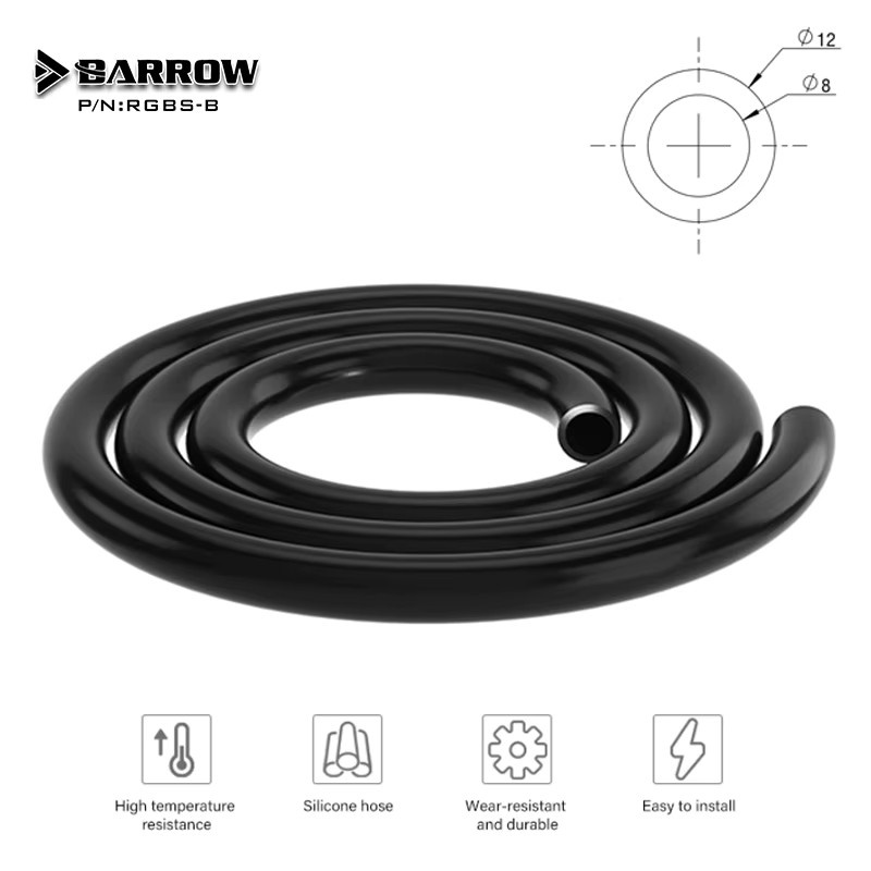 Barrow Wasserkühlungs-Silikonschlauch RGBS-B, ultraflexibel, Schwarz, Außendurchmesser: 9–10 mm - Bild 2