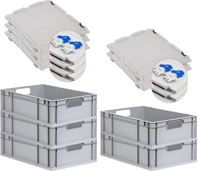 PROREGAL Spar Set 5x Eurobox Nextgen Economy mit Scharnierdeckel und blauen Schiebeschnappverschlüssen, H x B x T: 17 x 40 x 60 cm, 34 Liter - Bild 1