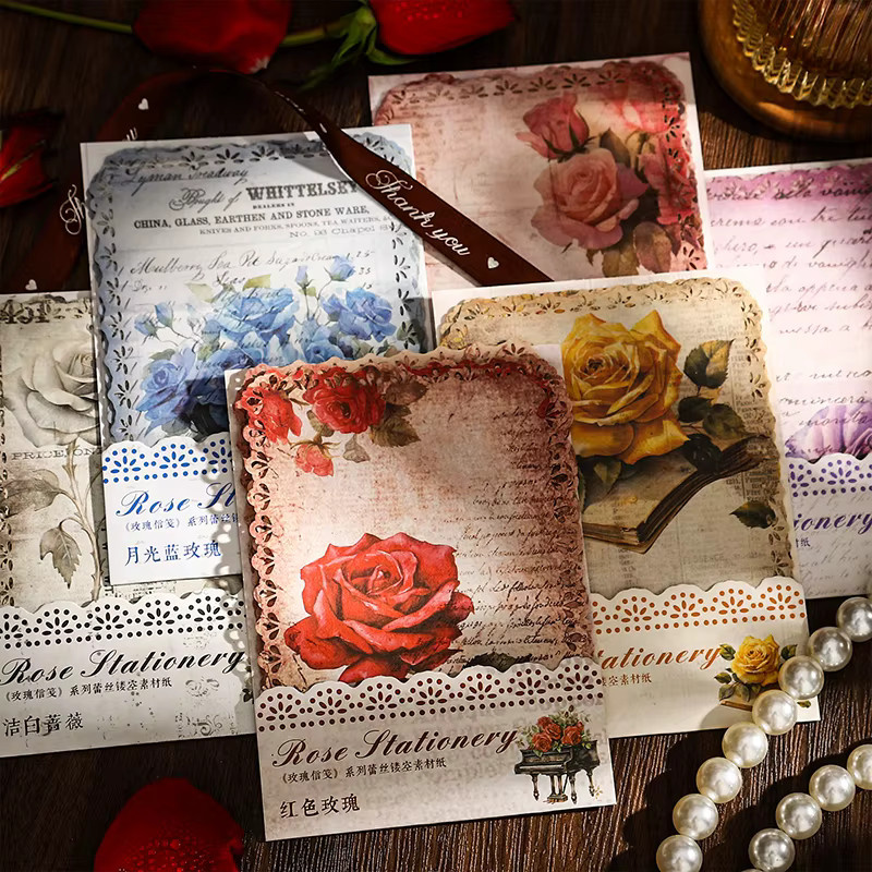 JIANQI Vintage Rose Floral Spitze Bastelset mit 10 Teilen aus Konstruktionspapier für DIY Junk Journal und Collage in Multicolour - Bild 1