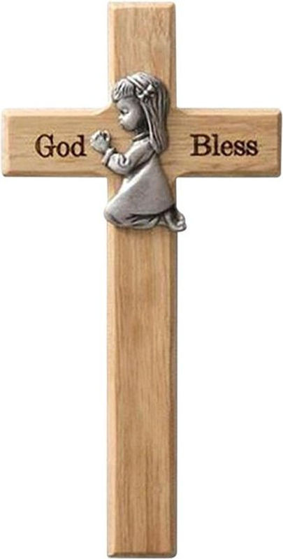 Betendes Holzkreuz mit kleinem Jungen von TOMTOP JMS in Grün und Braun als Weihnachtsdekoration und Geschenk für Neugeborene - Bild 1