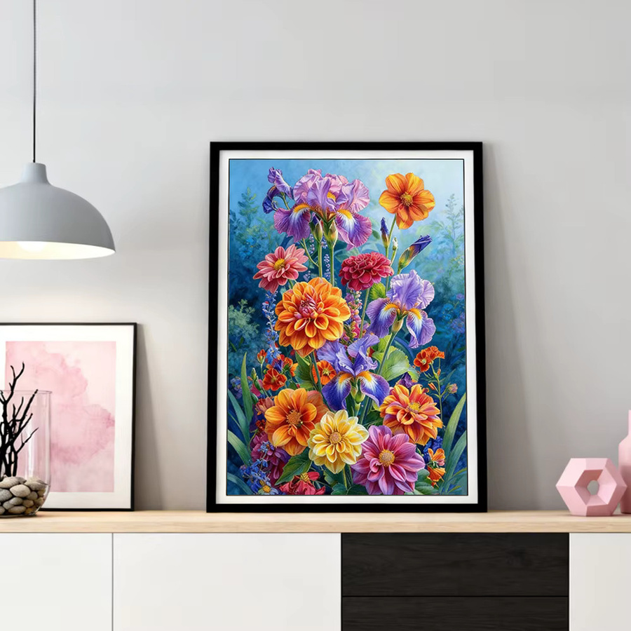 HUACAN Diamant-Mosaik Set mit Chrysanthemen und Iris Blumenmuster in Multicolour, 5D Strass-Bild für deine Heimdekoration, B/H: 30,0 x 20,0 cm - Bild 2