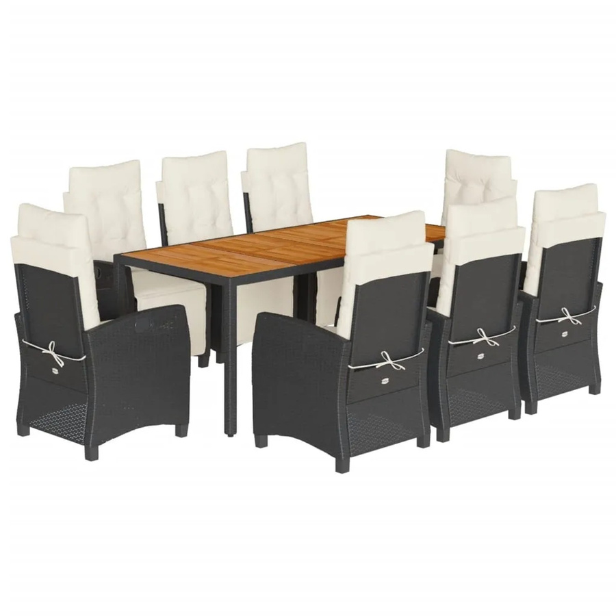 vidaXL 9-teilige Garten-Essgruppe aus Poly-Rattan und Akazienholz mit Kissen in Schwarz - Bild 2