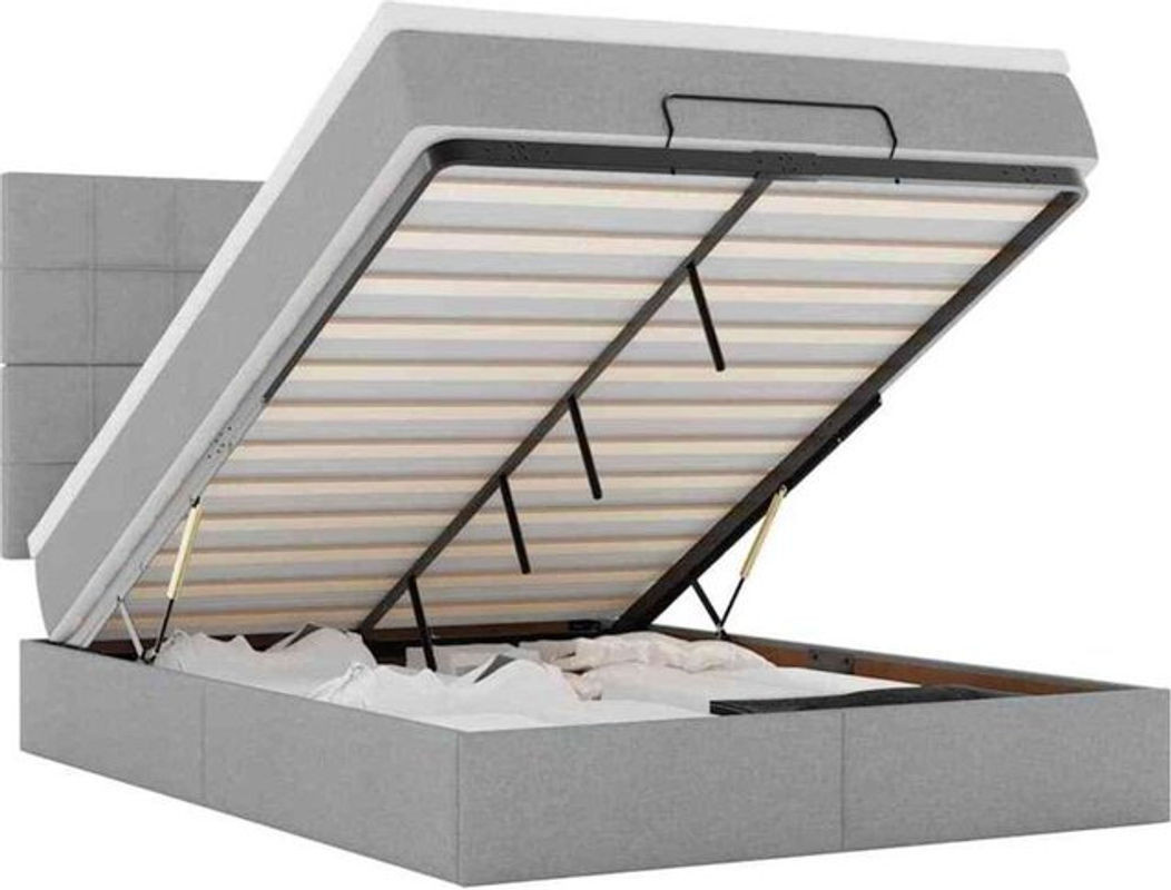vidaxl Ottoman Polsterbett mit Matratze aus Stoff in Grau, B/T: 140 x 190 cm - Bild 1