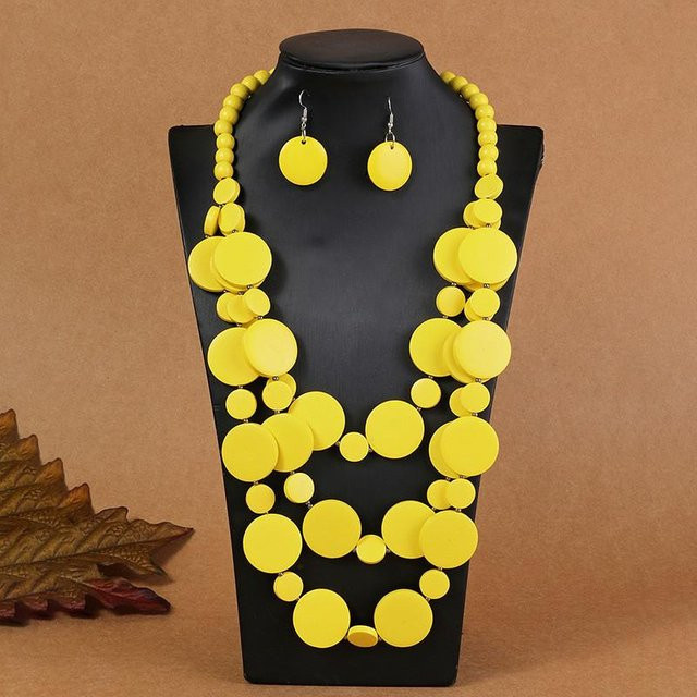 Schmuck-Set Halskette und Ohrringe, Holzperlen, Yellow, Damen - Bild 1