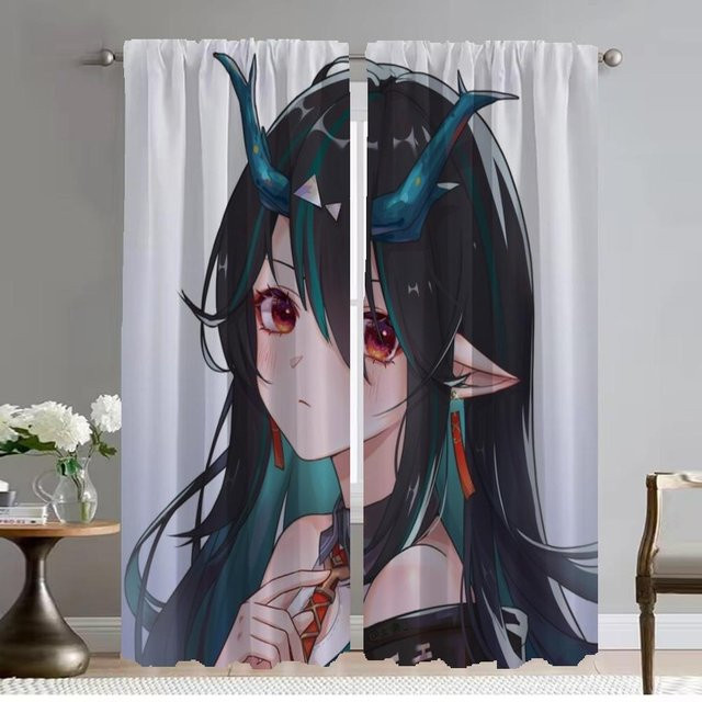 Arknights Vorhänge für Wohnzimmer und Küche, 2 Paneele, Weiß, Breite: 50 cm, Höhe: 70 cm - Bild 1