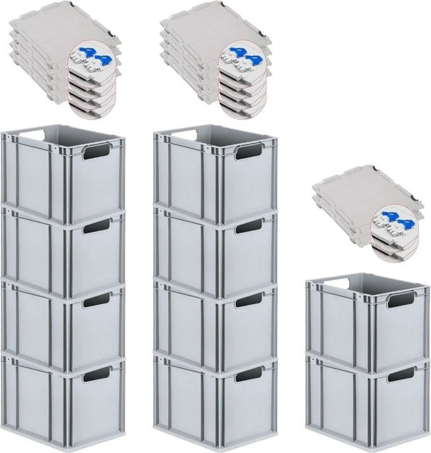 PROREGAL Spar Set 10x Eurobox Nextgen Economy mit Scharnierdeckel und blauen Schiebeschnappverschlüssen, H x B x T: 32 x 30 x 40 cm - Bild 1
