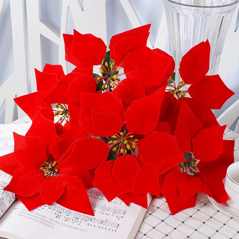 Künstliche rote Rosen-Zweige von Kmitang als Weihnachtsdekoration, Höhe: 50 cm - Bild 2