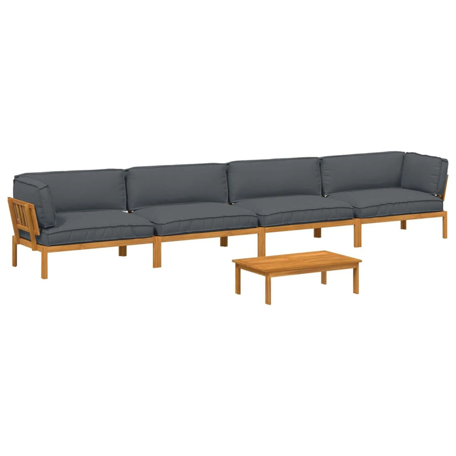 vidaXL Sofa Set L-Form aus Massivholz Akazie in Anthrazit, 5-teilig mit Kissen und Armlehnen - Bild 2