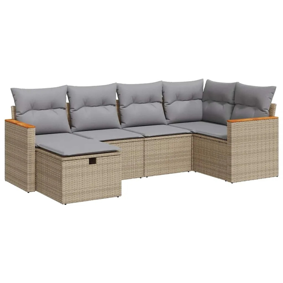 vidaXL 6-teilige Garten-Sofagarnitur aus Polyrattan in Beige mit Kissen und Ottoman im L-Shape Design - Bild 2