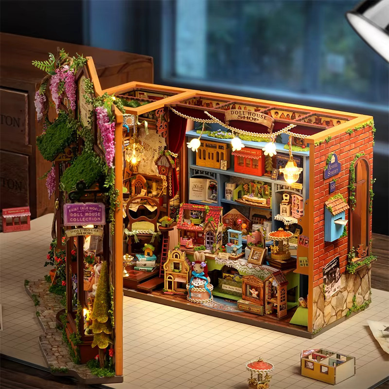 zuuton DIY Holz Puppenhaus Bausatz mit Licht-Kit und Miniatur-Möbeln in Natur und Mehrfarbig - Bild 3