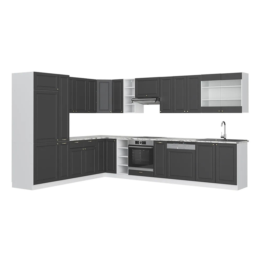 Vicco Fame-Line Eckküche in Anthrazit-Gold/Weiß mit Marmor-Optik, B/T/H: 347 x 257 x 82 cm - Bild 2
