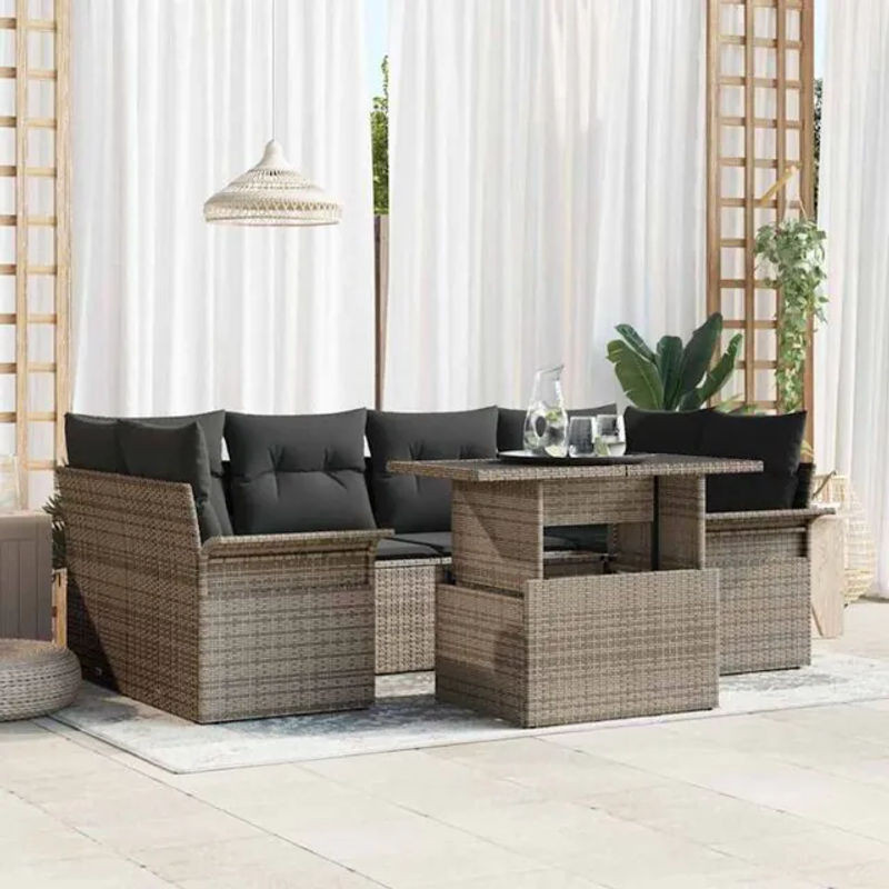 7-teiliges Garten-Sofa-Set aus grauem Polyrattan mit Kissen und integriertem Stauraum von vidaxl - Bild 1