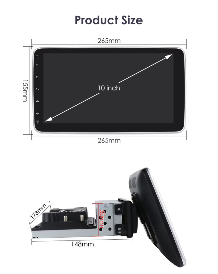 HIZPO 1Din Universal Android Auto Autoradio mit 10,1 Zoll drehbarem Bildschirm, CarPlay, 4G, GPS und Multimedia-Headunit in Schwarz - Bild 4