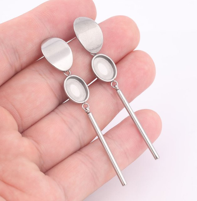 onwear Ohrstecker Rohlinge, Edelstahl, 8 x 10 mm, ovale Cabochon-Basisfassung - Bild 1