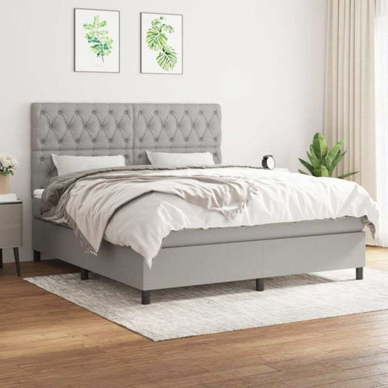 Vidaxl Boxspringbett mit Matratze in Grau aus Stoff, B/T/H: 160 x 200 x 118 cm - Bild 1