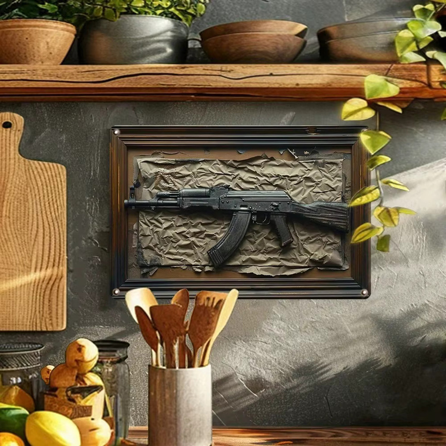 Vintage-Metallschild CIFBUY mit AK-47-Design und Frühlings- sowie Sommermotiv als Wanddekoration, Breite: 20,0 cm, Höhe: 20,0 cm - Bild 2