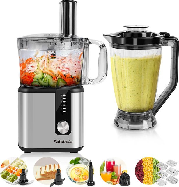 Fatabeta Edelstahl-Standmixer und Küchenmaschine in Silber und Schwarz mit zwei Schüsseln (1,8 l und 1,2 l) und 5 Geschwindigkeitsstufen zum Mixen und Hacken - Bild 1
