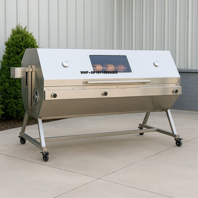 Gasgrill im Santa Maria Stil mit Drehspieß und Abdeckhaube aus Edelstahl in Silber - Bild 1