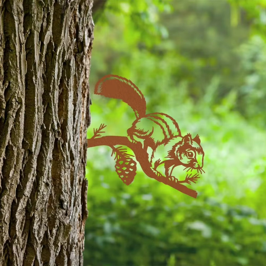 CIFbuy Metall-Eichhörnchen-Silhouette Wandskulptur und Gartenstecker in Braun - Bild 4