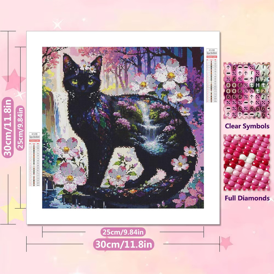EverShine DIY 5D-Diamantgemälde Katze und Blumen mit vollem Bohrer in Multicolour, B/H: 20 x 20 cm - Bild 2