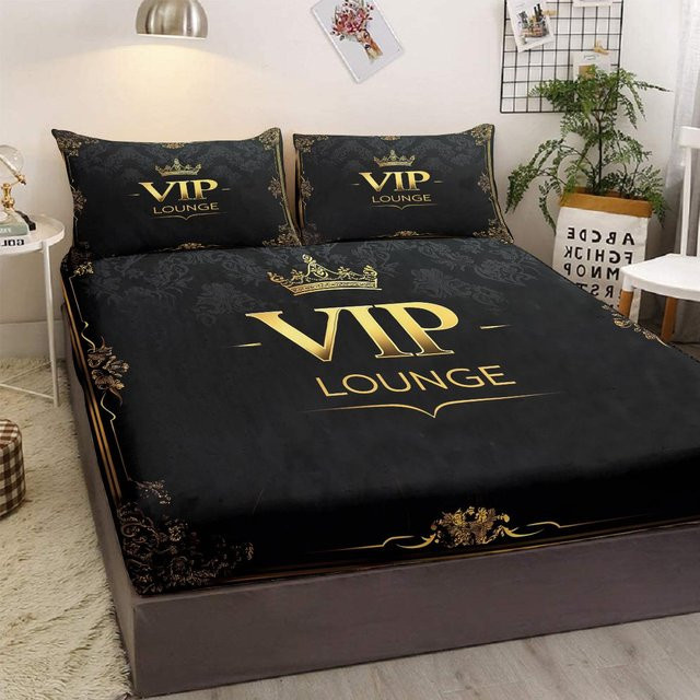 3-teiliges Bettwäscheset Kronen-VIP-Muster von Your Warm Home in Schwarz, bestehend aus einem Bettbezug und zwei Kissenbezügen, B/H: 99 x 199 cm - Bild 1