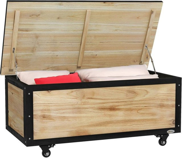 Outsunny Aufbewahrungsbox aus Fichtenholz in Natur mit Rollen, B/H/L: 50 x 100 x 43 cm - Bild 1