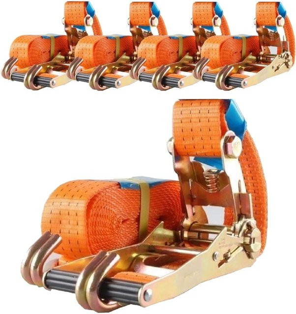 TRUTZHOLM 5er Set Profi Ratschen Spanngurte in Orange, 5m Länge, 4t Tragkraft, 2-teilig - Bild 1