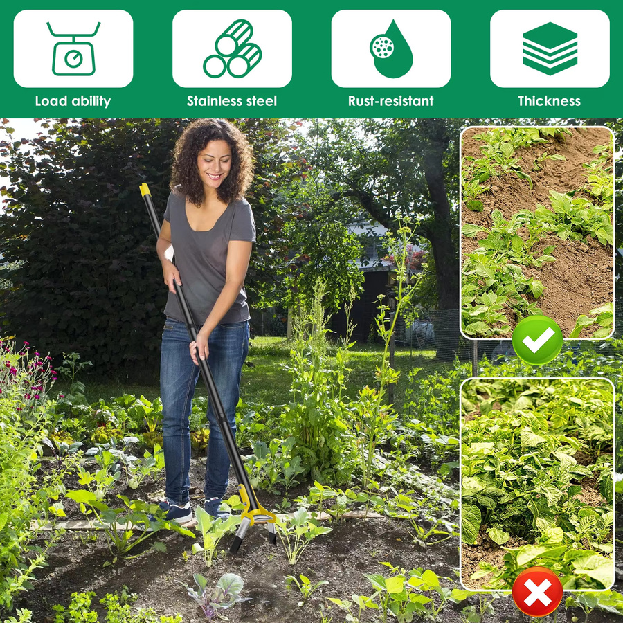 Toorise Gartenhacke aus Edelstahl mit dreieckigem Kopf und ergonomischem langen Griff zur Unkrautentfernung - Bild 5