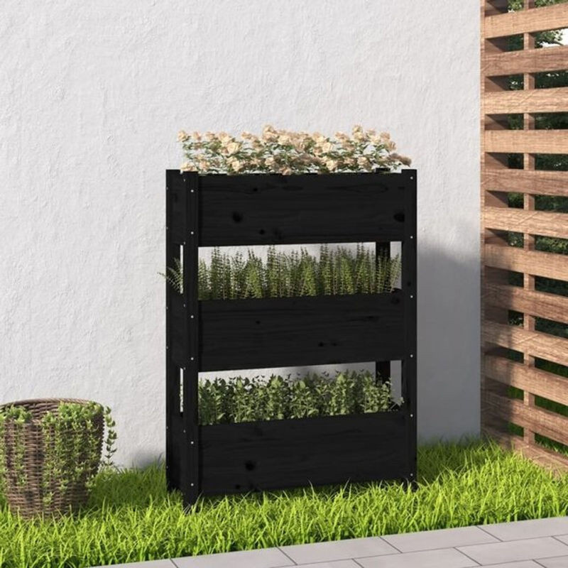Vidaxl Pflanzkübel aus Massivholz Kiefer in Schwarz, B/T/H: 77 x 25 x 104,5 cm - Bild 1