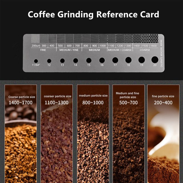 Referenzkarte für Kaffeemahlgrade - Vergleichsskala für Pulverdicken und Barista-Werkzeug zur Mahlwerkkalibrierung - Bild 1