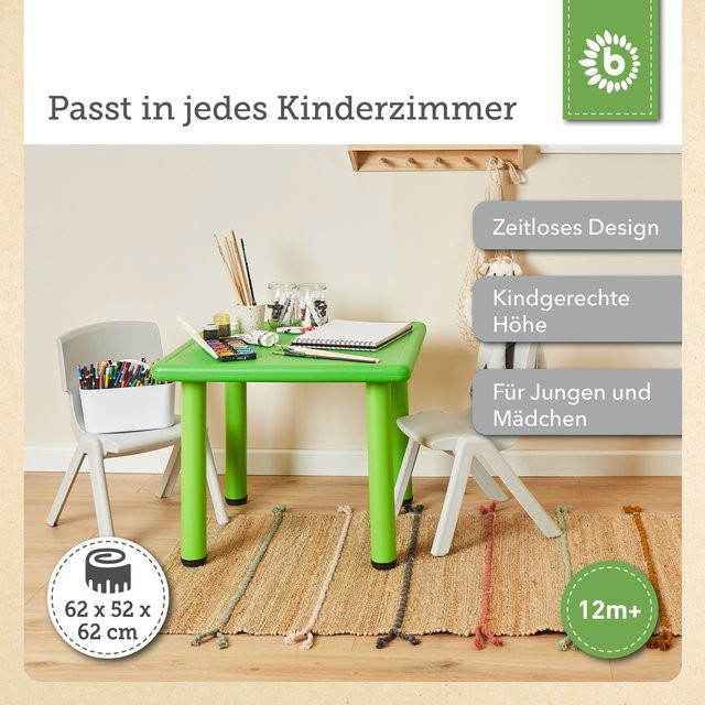 Bieco Kindertisch in Grün mit höhenverstellbarer Tischplatte aus Kunststoff für Kinderzimmer und Garten - Bild 1