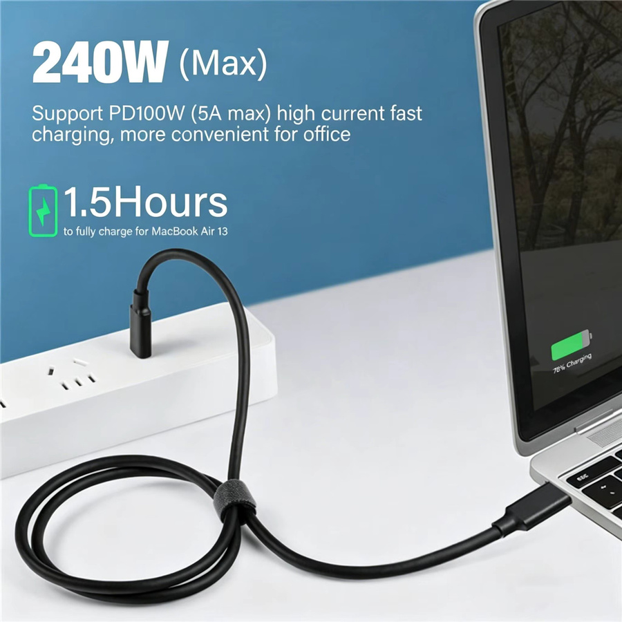 Nephy USB-C Datenkabel Schwarz mit Thunderbolt-Unterstützung für 4K Video und 20Gbps Datenübertragung sowie 240W PD Schnellladung - Bild 2