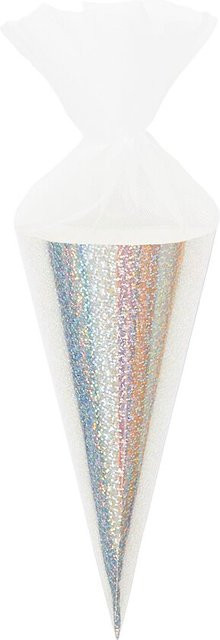 Rico Design Schultüte Rohling aus Karton mit Tüllverschluss in Glitter Weiß Irisierend - Bild 1
