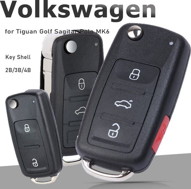 KEYECU Flip Remote Klappschlüssel Gehäuse Shell Case für VW Volkswagen Tiguan Golf Sagitar Polo MK6, Schwarz, 2B/3 Tasten, Uncut Blade - Bild 1