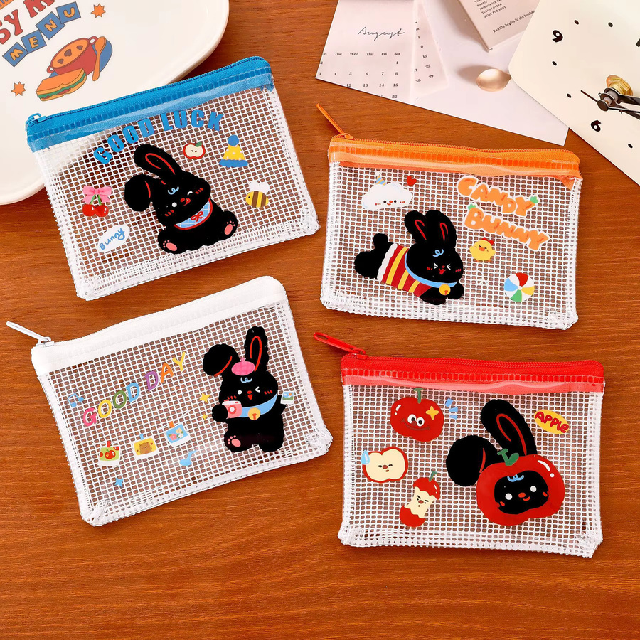 Transparente Mini-Aufbewahrungstasche mit schwarzem Kaninchen-Design als niedliche Geldbörse und Schlüsseltasche für Kinder und Studenten - Bild 3
