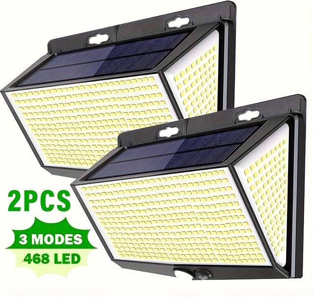 XIWANGFIRE Solarleuchte mit 100 LEDs und Bewegungssensor, Wasserdichte Außenwandleuchte in Schwarz und Weiß für Garten und Flur - Bild 1