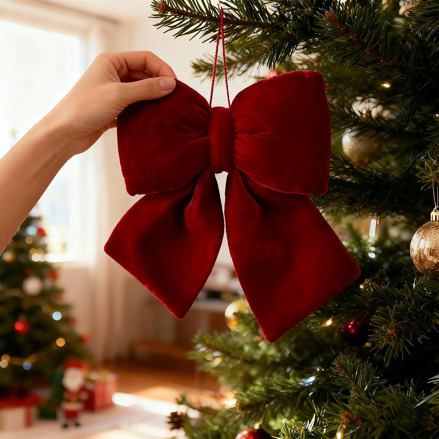 ZQNYCY Weihnachtsbaum Anhänger Rote Samtschleife als Weihnachtsdekoration und DIY-Ornament - Bild 5