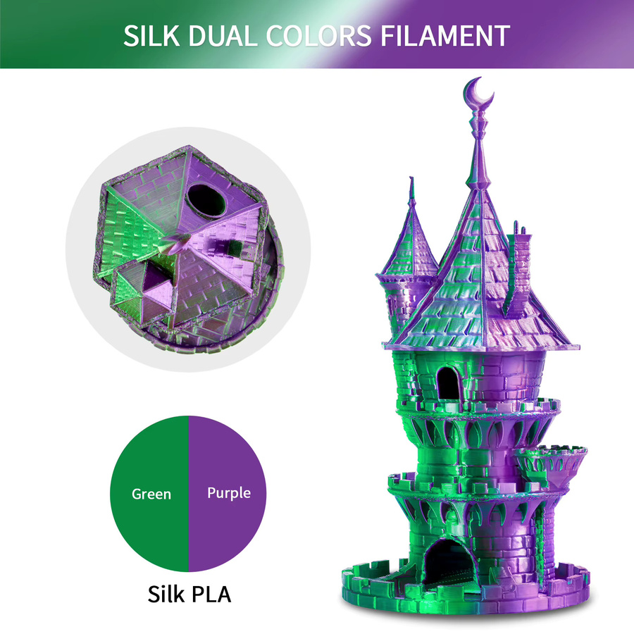 ERYONE Zweifarbiges Seiden-PLA-Filament für FDM 3D-Drucker, 1,75 mm, Multicolour Gold und Silber - Bild 2