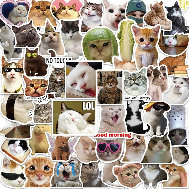 Rspctou Katzen-Meme Aufkleber Set, bunte Cartoon-Graffiti-Sticker für Computer, Koffer und Handy, wasserfest und dekorativ - Bild 1