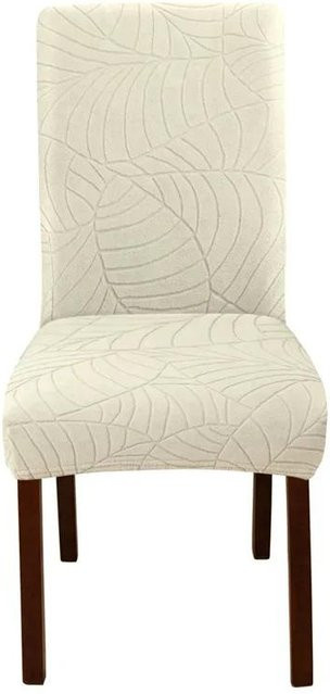 Dehnbarer Esszimmerstuhlbezug mit Blatt-Jacquard-Muster in Weiß, schmutzabweisend und elastisch - Bild 1
