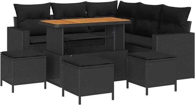vidaXL Garten-Sofa-Set aus Polyrattan in Schwarz, 9-teiliges L-Shape Outdoor-Set mit Polsterkissen für Terrasse und Garten - Bild 1