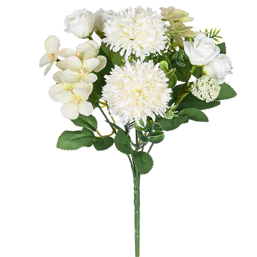 ZQCY Künstliche Blumen Set aus Seide in Weiß mit Rosen und Chrysanthemen für Hochzeit, Party und Dekoration - Bild 2