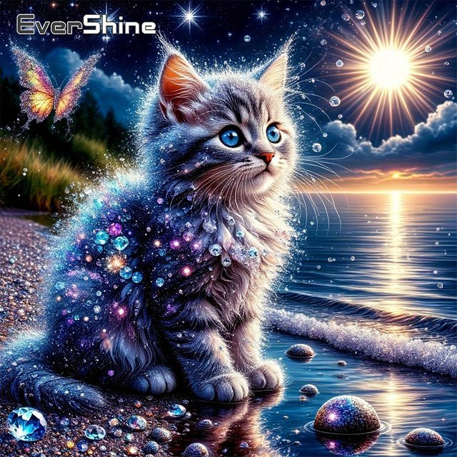 EverShine Diamant-Mosaik Katzenbild mit Strass-Stickerei als DIY Diamantmalerei Küstenlandschaft in Multicolour B/B/H: 20 x 20 x 20 cm - Bild 1